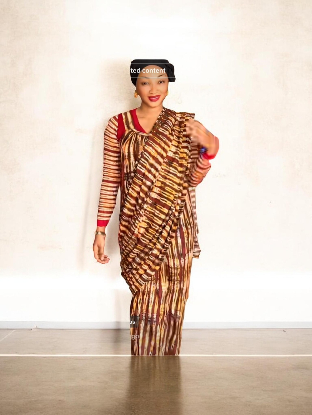 Striped Brown & Red Draped Sari